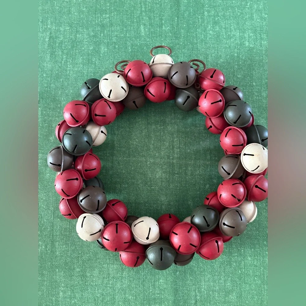 Festive Jingle Bell Wreath - Red, Green & Cream